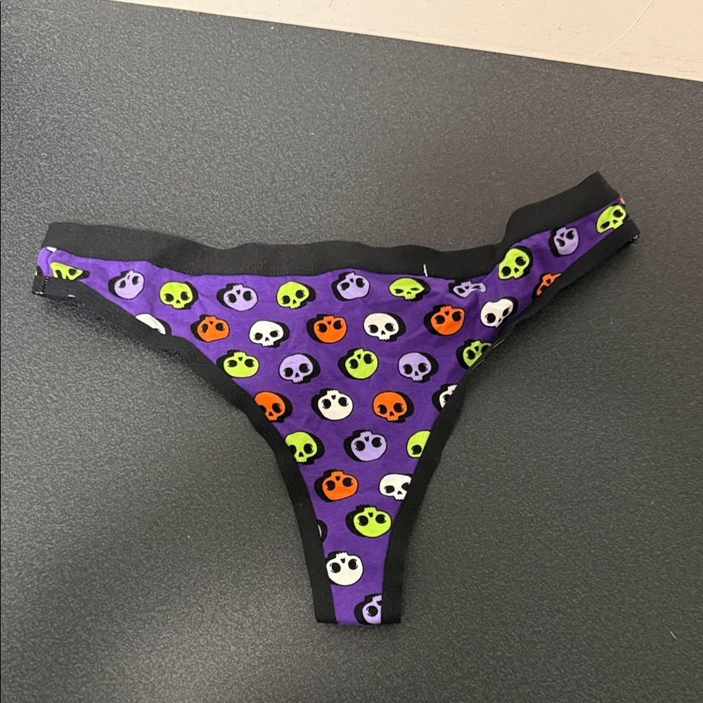 Purple Skull Print Thong Panty